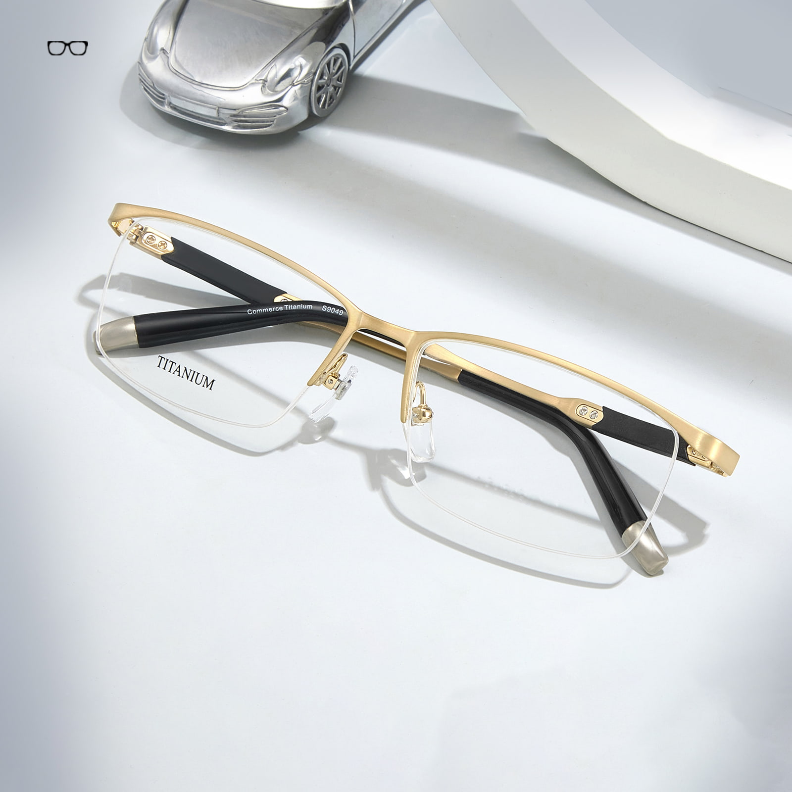 S9049 แว่นตาไทเทเนียมบริสุทธิ์แบบครึ่งเฟรมระดับไฮเอนด์ที่ไม่สามารถเปลี่ยนรูปได้