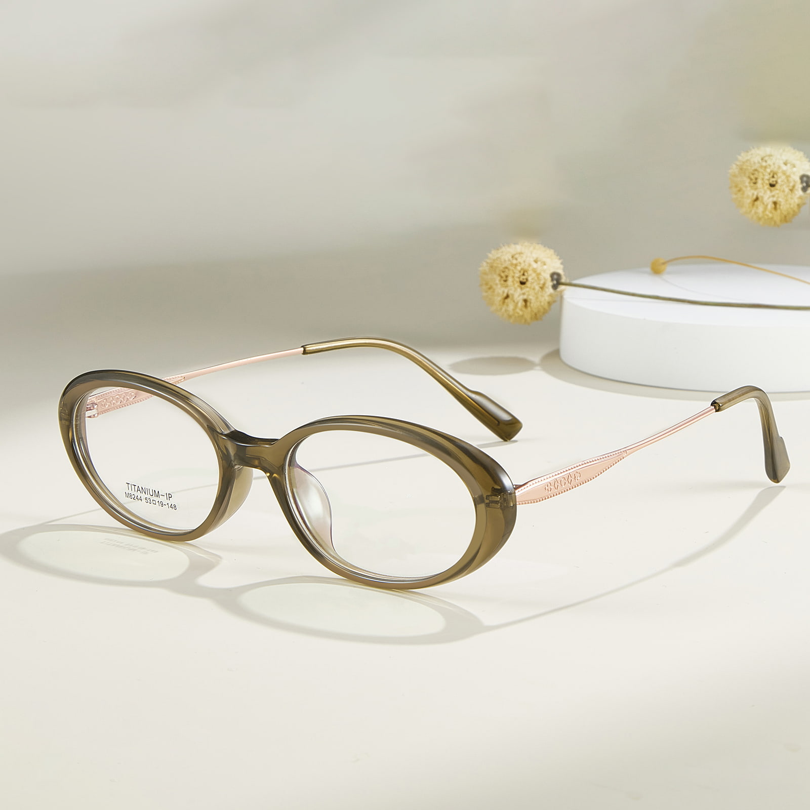 M8244 แว่นตา β ไทเทเนียม ทนต่อการกัดกร่อนขอบวงรีวงรี