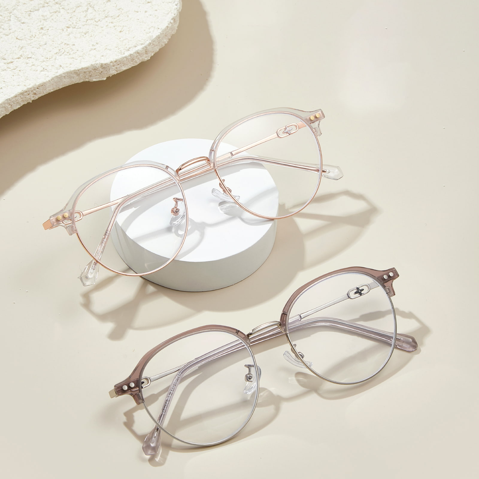 210131 แว่นกรองแสงสีฟ้าแบบ Round Frame Cross Casting