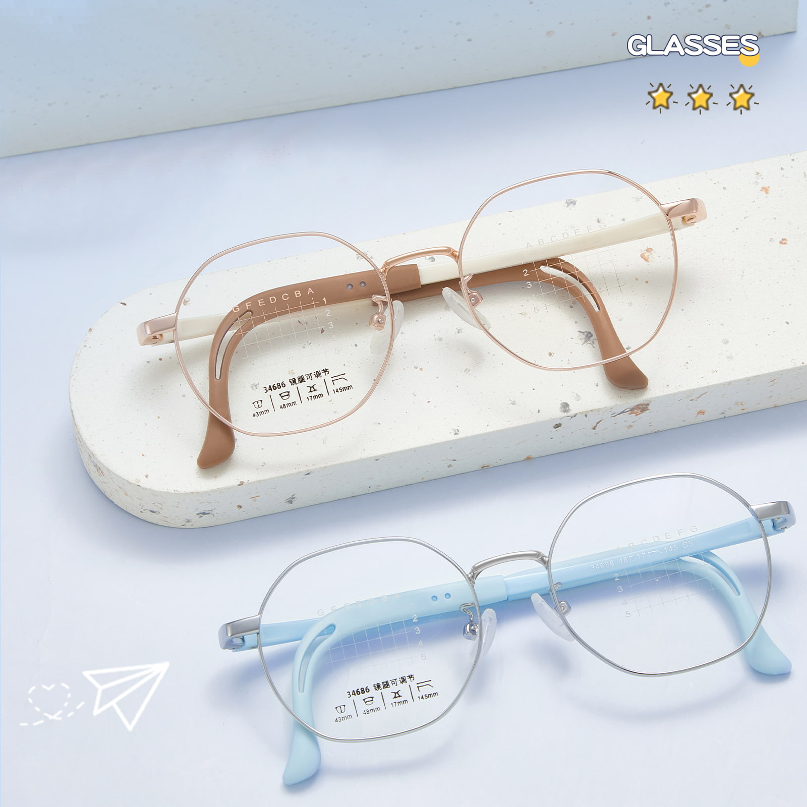 34686 แว่นตา Youth Polygonal Alloy