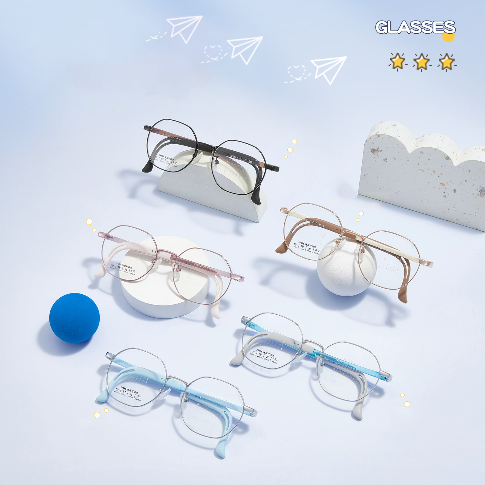 34686 แว่นตา Youth Polygonal Alloy